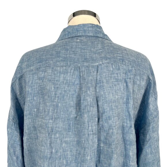 Madewell Shirred Button-Up Shirt In Linen-Cotton Blue Size Large NWT - Picture 7 of 13